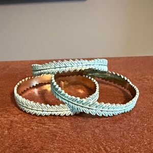 Boho Turquoise Leaf Bangle Set of Three